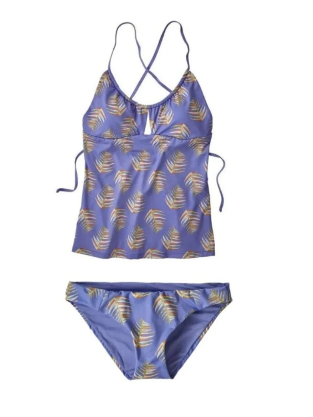 Patagonia 2 Piece Swimsuit Size XS Tankini Bathing Suit Violet Palms Surf Swim